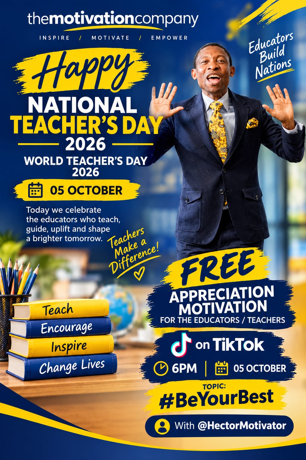 National Teacher's Day & World Teacher's Day 2026 event flyer